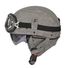 Kco Motorcycle Helmet Retro Cruiser Motorbike Half Helmet For Electric Motorcycle, Breathable Ears Protection Safety Hat For Riding All Seasons, Couples Styles - Grey - View 4