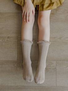 5 paires de chaussettes mi-mollet côtelées de couleur unie pour filles, convenant aux âges de 1 à 2 ans, 2 à 3 ans, 3 à 8 ans, 8 à 12 ans, printemps/automne - Multicolore - Voir 8