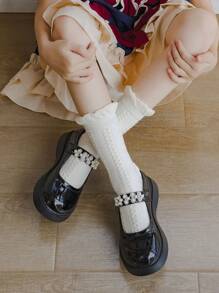 5 paires de chaussettes mi-mollet côtelées de couleur unie pour filles, convenant aux âges de 1 à 2 ans, 2 à 3 ans, 3 à 8 ans, 8 à 12 ans, printemps/automne - Multicolore - Voir 5