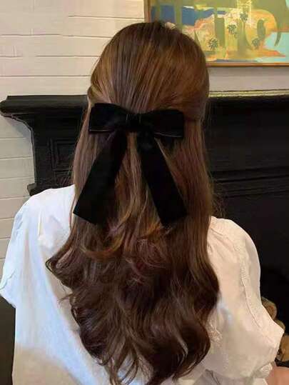 1个女士丝绒蝴蝶结发夹，优雅甜美的日常及节日配饰，/冬季情人节，发饰，发夹，发爪，学生用品，大学，蝴蝶结，可爱