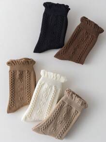 5 paires de chaussettes mi-mollet côtelées de couleur unie pour filles, convenant aux âges de 1 à 2 ans, 2 à 3 ans, 3 à 8 ans, 8 à 12 ans, printemps/automne - Multicolore - Voir 7
