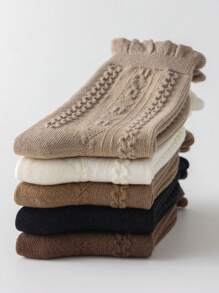 5 paires de chaussettes mi-mollet côtelées de couleur unie pour filles, convenant aux âges de 1 à 2 ans, 2 à 3 ans, 3 à 8 ans, 8 à 12 ans, printemps/automne - Multicolore - Voir 6