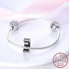 925純銀扣彩色鋯石cz鋪嵌結扣吊飾珠子,適用於原廠手鍊珠子