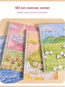 油畫厚筆記本60頁創意學生a5螺旋筆記本顏色隨機 - 彩色 - 查看 1