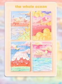 油畫厚筆記本60頁創意學生a5螺旋筆記本顏色隨機 - 彩色 - 查看 7