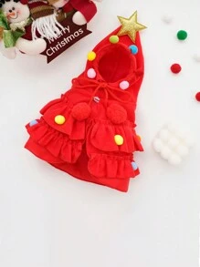 秋冬寵物衣服,紅色聖誕樹斗篷和斗篷,寵物變身服裝 - 紅色 - 查看 3