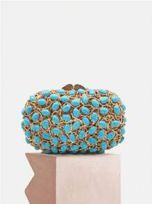 閃閃發光，閃亮迷人，優雅，精緻奢華綠松石水晶晚宴手拿包，適合新娘婚禮的水鑽優雅手拿包，適合正式派對和舞會活動的綠松石合成瑪瑙石手袋，聖誕禮物晚餐包，適合派對女孩的水鑽晚餐包，女士，適合女性完美適合派對、婚禮、舞會、晚餐/宴會、雞尾酒 送給女性的最佳禮物 - 綠色 - 查看 1