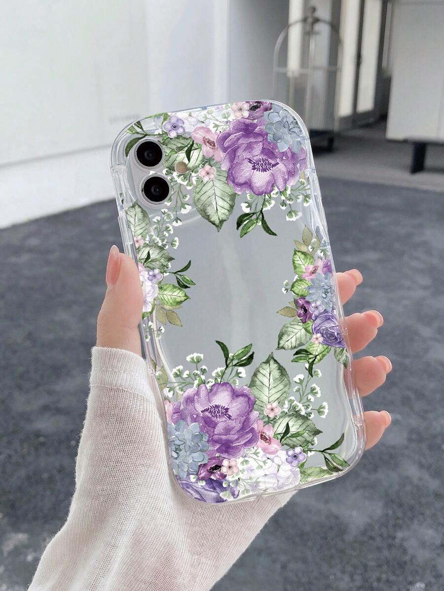 1 Ốp điện thoại có hoa văn màu kem trong suốt hình hoa màu tím Tương thích với Apple/Samsung/Xiaomi/Redmi - Trong sáng - Xem 1