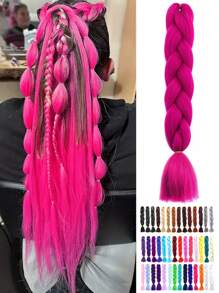 1 件玫瑰紅色巨型辮子合成頭髮 24 英寸頭髮編織接髮辮子盒辮子頭髮合成頭髮辮子,漸變色長合成頭髮辮子,編織天然接發,女式高溫合成纖維扭曲鉤針辮子,合成接發 100 克 - 玫紅色 - 查看 1