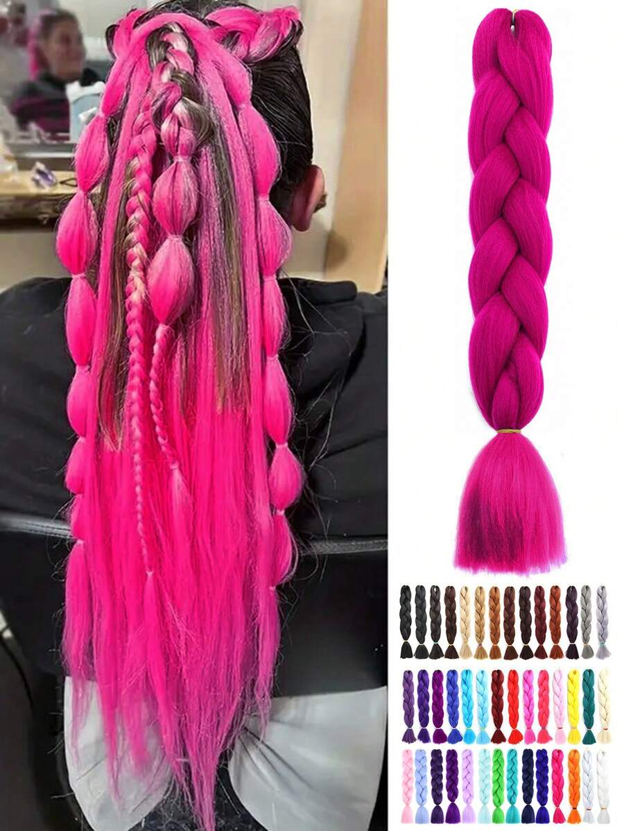 1 件玫瑰紅色巨型辮子合成頭髮 24 英寸頭髮編織接髮辮子盒辮子頭髮合成頭髮辮子,漸變色長合成頭髮辮子,編織天然接發,女式高溫合成纖維扭曲鉤針辮子,合成接發 100 克 - 玫紅色 - 查看 1