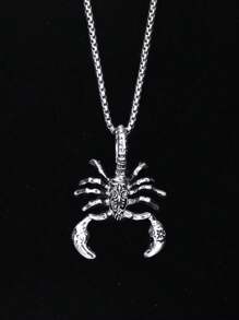 1入復古通用極簡朋克風格鋅合金中空蝎子吊墜不鏽鋼鏈項鍊,適用於男性參加節日、派對和街頭時尚 - 銀色 - 查看 3