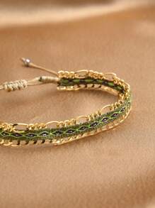 1pc 18K Gold Plated Adjustable Braided Bohemian Style Bracelet For Women - Multicolor - View 2