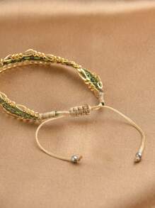 1pc 18K Gold Plated Adjustable Braided Bohemian Style Bracelet For Women - Multicolor - View 3