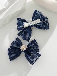 2个/套 蝴蝶形青少年发夹 - 藏蓝色 - 查看 3