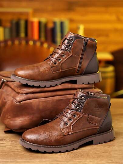 1 Pair Men's Casual Retro Handmade Italian Style Short Boots, College Vintage Outdoor/Office/Daily Versatile Boots