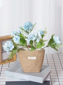 1 件简易布艺花盆小袋子宿舍门阳台花卉展览壁挂收纳篮多功能收纳挂袋，金属框架花园花盆，现代波西米亚风格绳索吊篮，天然混合藤条装饰，营造沿海氛围露台装饰，适合返校 - 黃色圓點 - 查看 3