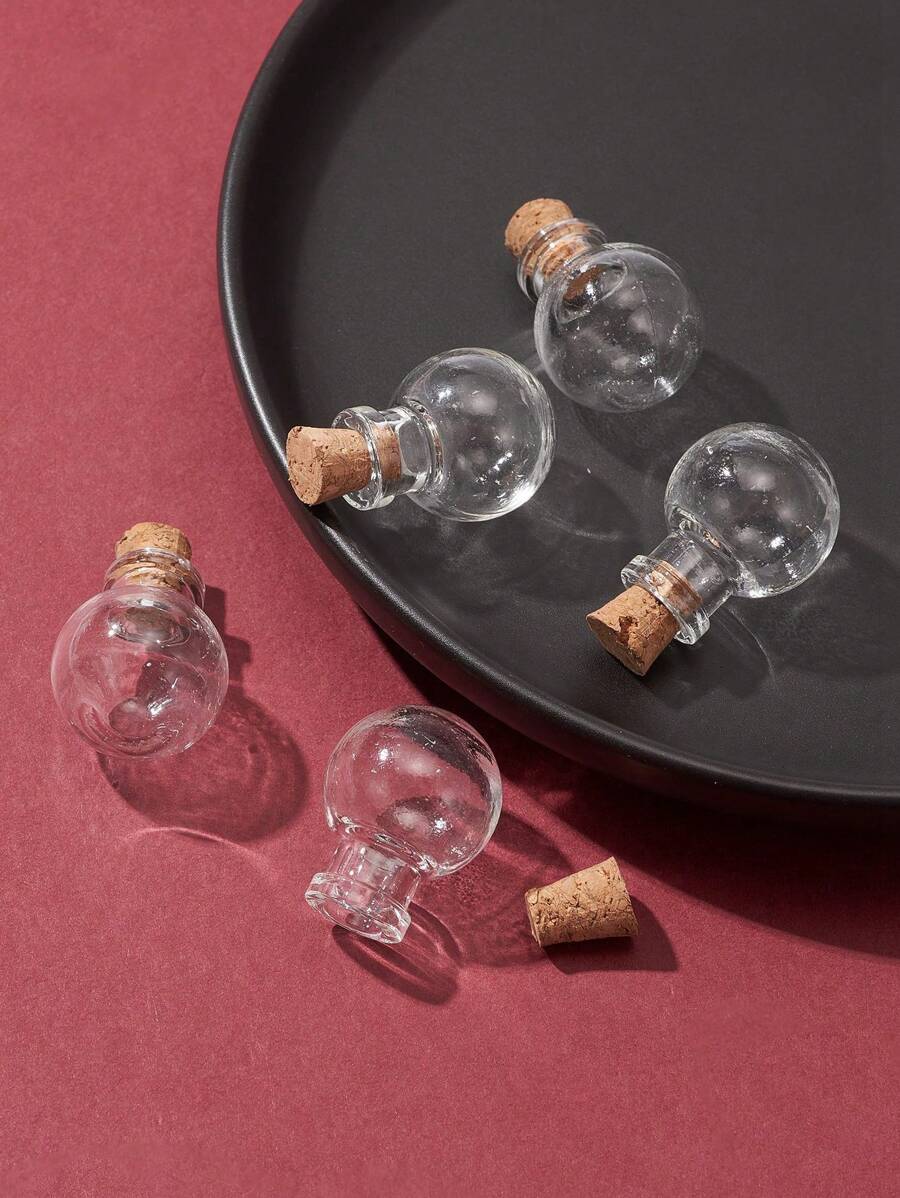 5入組圓形玻璃瓶子,用於珠子容器,附有瓶塞,可用作許願瓶 - 無色 - 查看 1