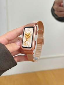 1pc Milan Lock Metal Strap Protection Case Compatible With Huawei Band 9/8/7/6 Models, NFC Supported - Rose Gold - View 14