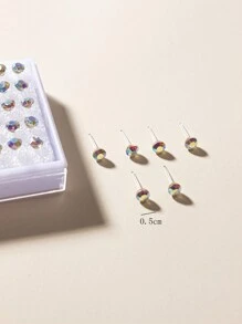 1套/20對時尚多色水晶石釘耳環女士珠寶 - 彩色 - 查看 6