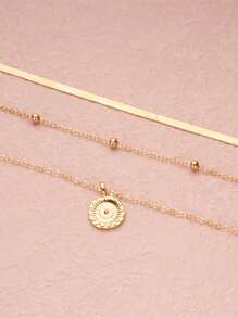 分層項鍊銀幣吊墜項鍊波西米亞串珠首飾,適合女士和女孩 - 金色 - 查看 2