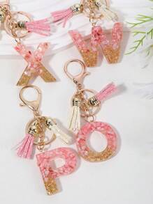 1 件裝女式貝殼、石頭和水晶吊墜果凍字母流蘇鑰匙扣 - 粉色 - 查看 3