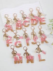 1 件裝女式貝殼、石頭和水晶吊墜果凍字母流蘇鑰匙扣 - 粉色 - 查看 1