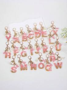 1 件裝女式貝殼、石頭和水晶吊墜果凍字母流蘇鑰匙扣 - 粉色 - 查看 2
