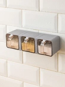 1pcWall Hanging Spice Box Kitchen Multi-Grid Storage Salt Msg Bottle Salt Shaker Jar Household Seasoning Pot - Grey - View 9