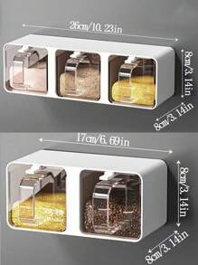 1pcWall Hanging Spice Box Kitchen Multi-Grid Storage Salt Msg Bottle Salt Shaker Jar Household Seasoning Pot - Grey - View 10