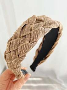 1 件裝女式咖啡色髮帶,帶扭曲辮子,適合日常佩戴,簡約純色寬髮帶 - 咖啡 - 查看 1