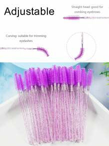 20pcs/Set Disposable Crystal Handle Purple Eyelash Brush, Eyebrow Comb, Lip Brush & Makeup Brush For Multipurpose Use - Purple - View 3