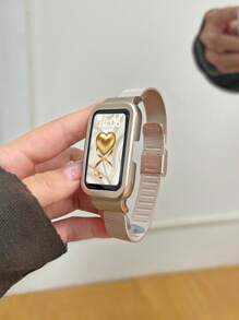 1pc Milan Lock Metal Strap Protection Case Compatible With Huawei Band 9/8/7/6 Models, NFC Supported - Rose Gold - View 4