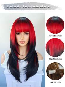 de ombré rojo a negro cosplay fiesta Pelucas sintéticas con tupe longitud mediana recto a capas Pelucas de pelo para mujeres resistente al calor Peluca - Degradado - Ver 5