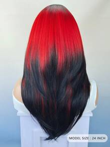 de ombré rojo a negro cosplay fiesta Pelucas sintéticas con tupe longitud mediana recto a capas Pelucas de pelo para mujeres resistente al calor Peluca - Degradado - Ver 2