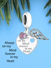 HuooNew 1入組時尚純銀方晶鋯石心DIY吊墜適合女士DIY首飾製作