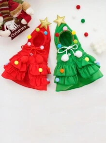 秋冬寵物衣服,紅色聖誕樹斗篷和斗篷,寵物變身服裝 - 紅色 - 查看 9