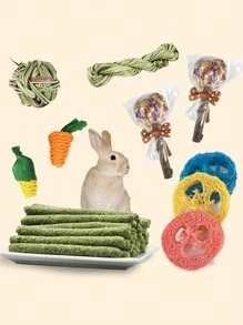 1 Set 13pcs Pet Teeth Cleaning Toys, Rabbit Grass Balls, Hamster Chew Sticks Combination Set With Rabbit Tooth Grinding Stick - Multicolor - View 1