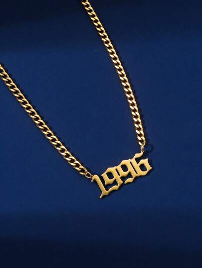 1pc Personalized Men's Stainless Steel Year Pendant Necklace, Suitable For Commemorative Purposes