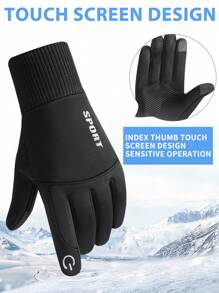 1 双男士秋冬季加厚保暖手套，触摸屏，防风，防水，适合骑自行车、滑雪和驾驶等户外运动，适合骑自行车、骑摩托车和滑雪，黑色手套，冬季暖手器