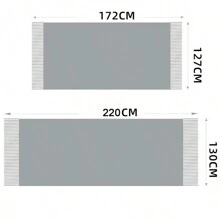 1pc Solid Color Soft And Comfortable Fringed Blanket, Suitable As Sofa Blanket, Shawl And Bed Tail Cover - Beige - View 5