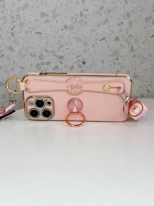 Full Functional Electroplated Anti-shock Phone Case Set With Metal Hidden Bracket, Wrist Strap, Lanyard Compatible With Apple, Samsung, Xiaomi, Oppo, Vivo - Pink - View 2