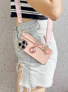 Full Functional Electroplated Anti-shock Phone Case Set With Metal Hidden Bracket, Wrist Strap, Lanyard Compatible With Apple, Samsung, Xiaomi, Oppo, Vivo - Pink - View 6