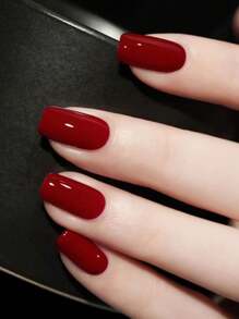 24入組时尚、簡約、酒紅色的女士美甲套裝，含果凍指甲油、美甲文件、自貼指甲供裝升級風格 - 酒紅色 - 查看 1