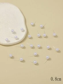 1套10對簡約優雅人造珍珠耳針套裝,適合女性日常佩戴 - 白色 - 查看 4