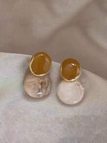 HOTNICE 2 件复古几何不对称圆形耳环适合女性日常佩戴和派对 - 金黃色 - 查看 1