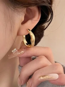 1對極簡Ins冷淡風合金不對稱幾何耳夾，適合女性日常佩戴，可調節耳柱 - 金色 - 查看 12