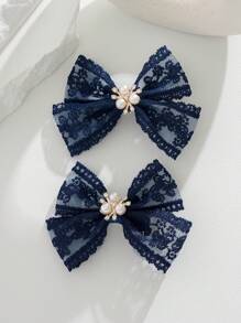 2个/套 蝴蝶形青少年发夹 - 藏蓝色 - 查看 2