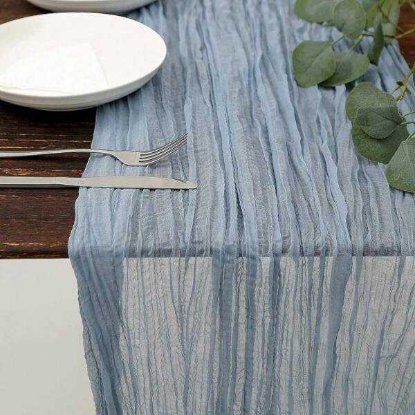 1pc Misty Blue Cheesecloth Tablecloth, Bohemian Gauze Muslin Tablecloth, Perfect For Wedding, Bridal Shower, Baby Shower, Birthday Or Holiday Parties Cake Decor, Romantic Dinner Table Decoration