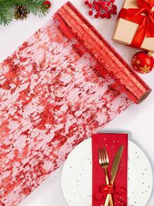 1入組紅色帶箔網格桌旗卷,適用於派對、婚禮和活動的桌子裝飾 - 紅色 - 查看 1