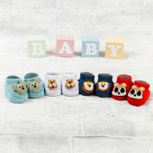 Kit 4 Sapatinho 3D Bebê Recem Nascido 100% Algodão Menino Pantufa Meia RN 0-4 Meses RN